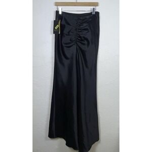 Black Satin Maxi Skirt‎ Cinched Back Sexy Dark Romance WhimsiGoth Y2K Classic